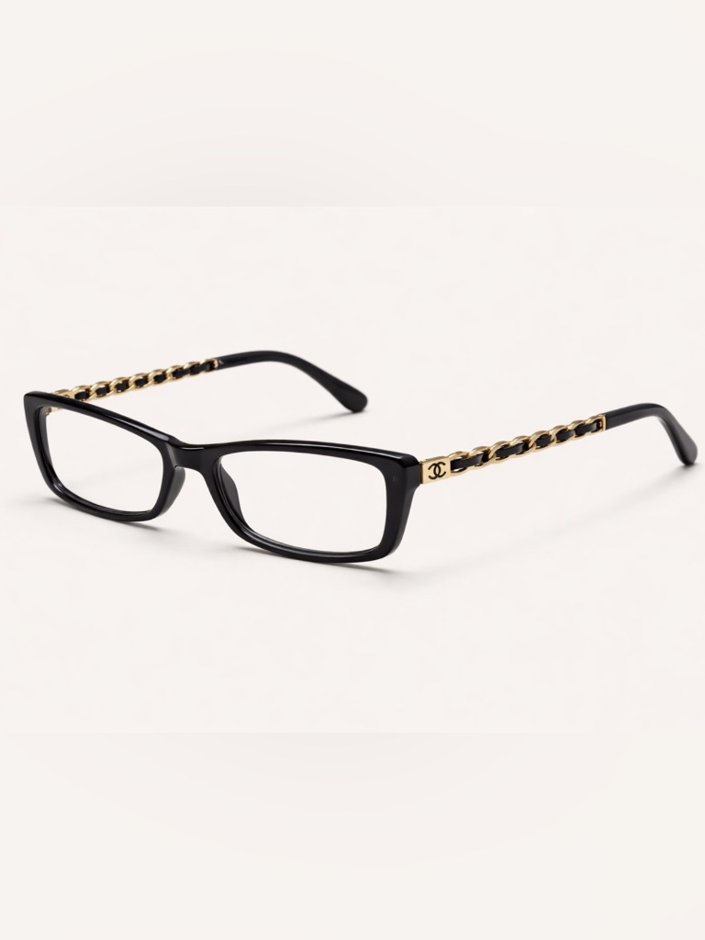 CHANEL Black Frames with Gold CC Chain Detail